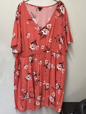 torrid Coral Floral V-Neck Flutter Sleeve Midi Dress